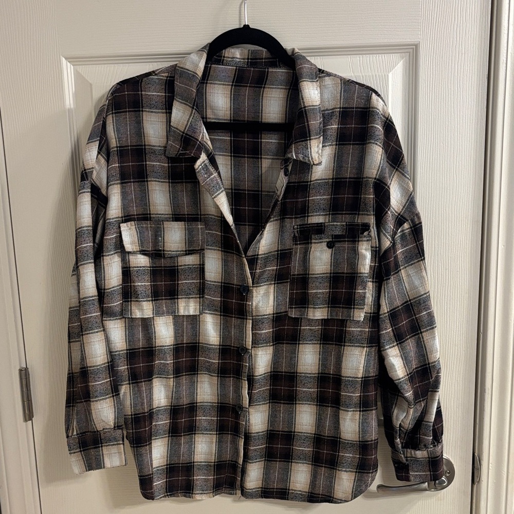 ROMWE Brown Plaid Button Down Shirt